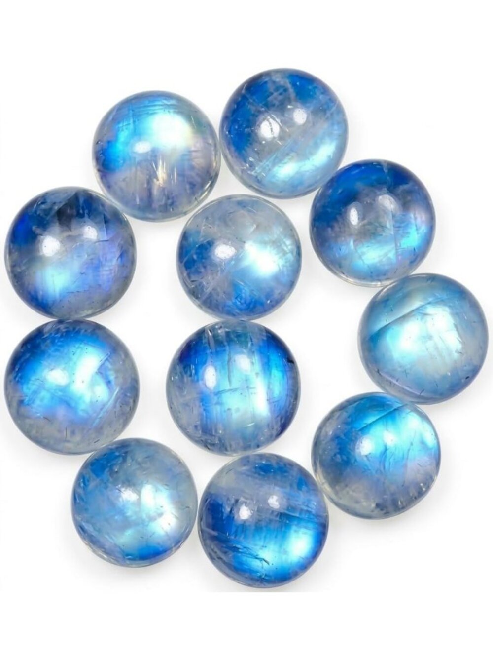 AAA Quality 7mm Round Blue Fire Rainbow Moonstone Cabochon Loose Gemstones - 11